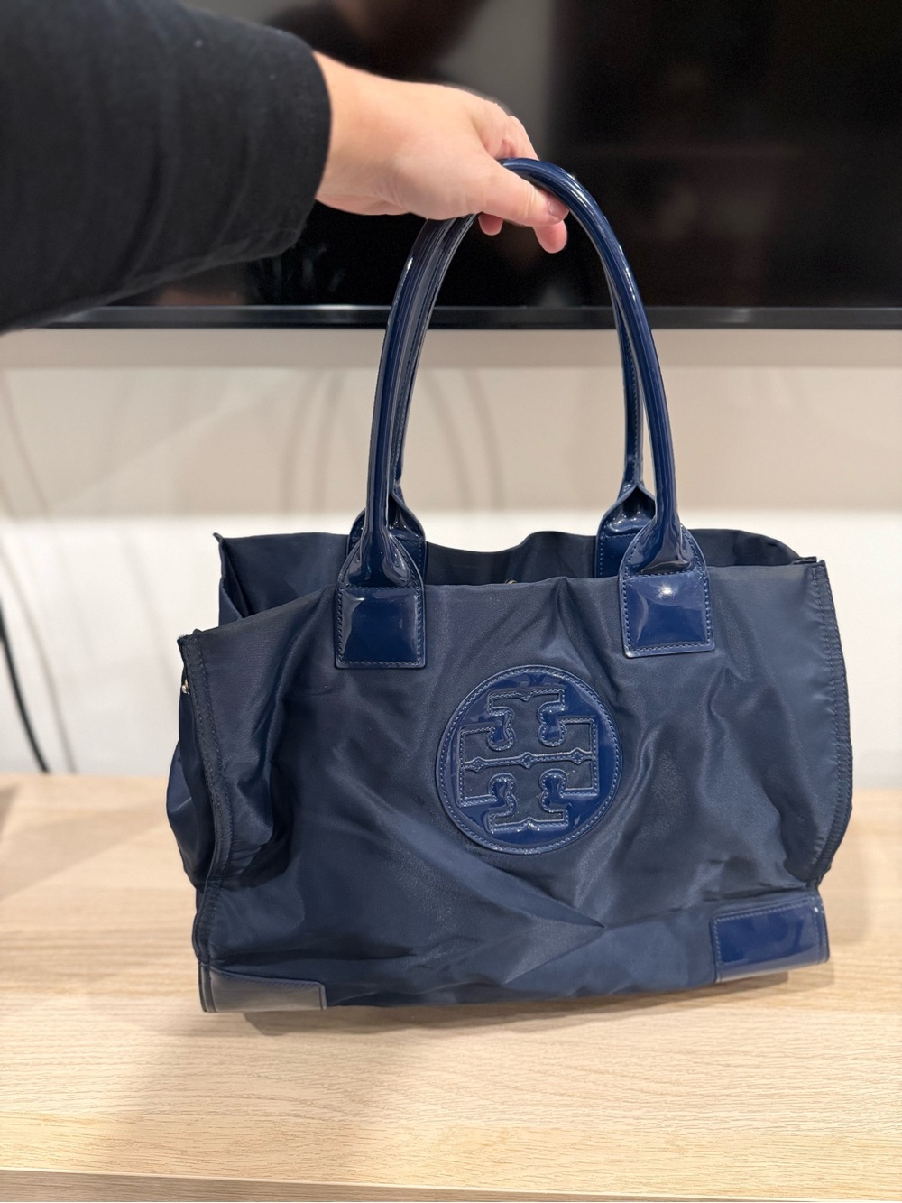 Tory Burch Navy Patent-Trim Tote